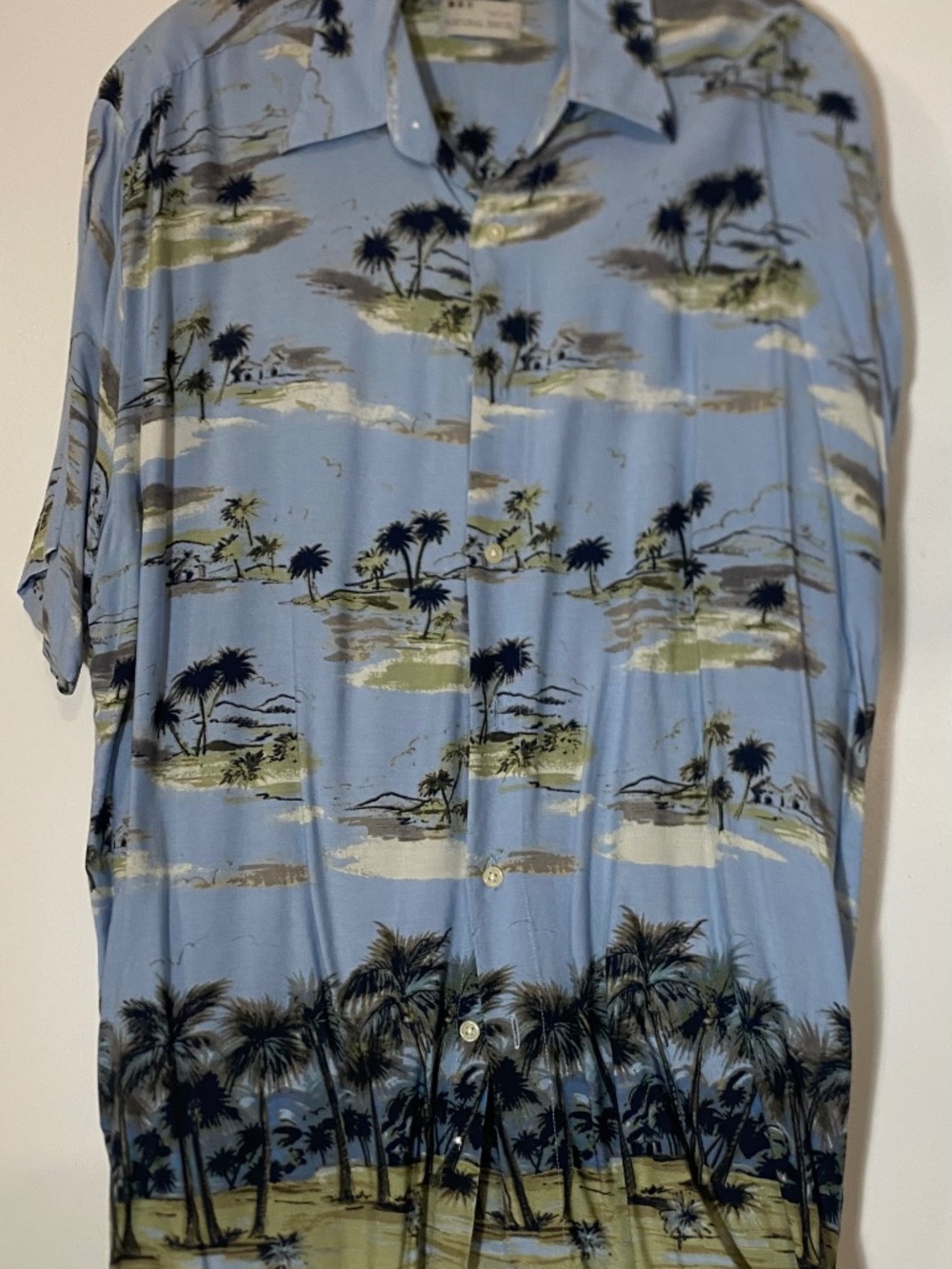 NATURAL ISSUE SILKY TOUCH MENS HAWAIIAN SHIRT ISLAND SCENE SH/SLEEVE SZ L RAYON